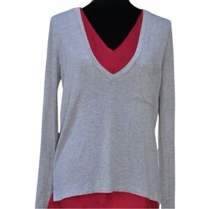 🎨 Anthropologie Two-Tone Layered V-Neck Top – XS